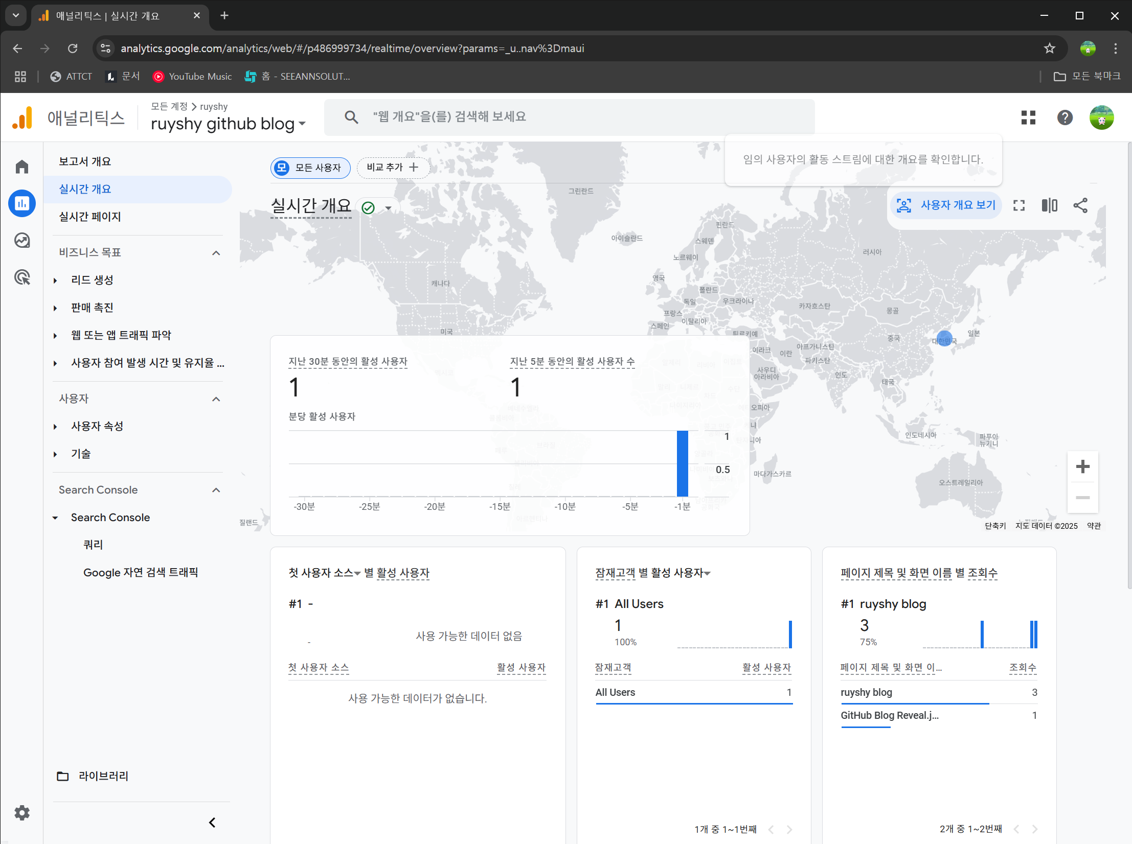 구글 애널리틱스 실시간 보고서